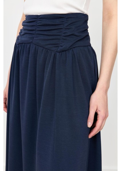 Büzgü Detay Yüksek Bel Uzun Etek-Lacı fırsatları