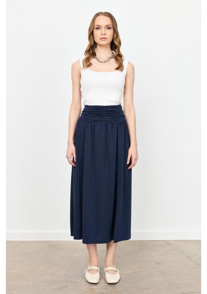 Büzgü Detay Yüksek Bel Uzun Etek-Lacı indirimleri