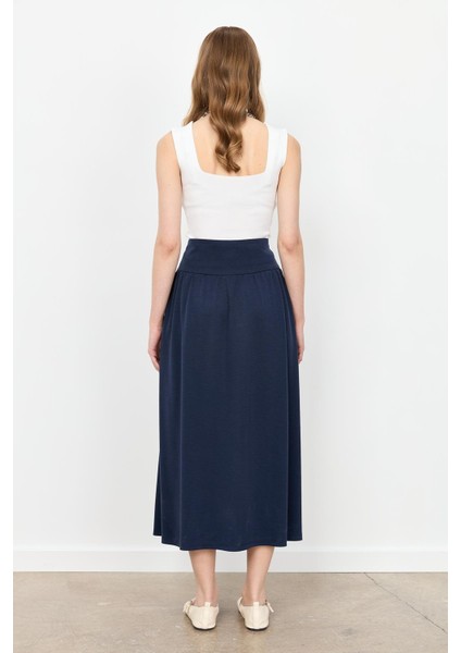 Büzgü Detay Yüksek Bel Uzun Etek-Lacı