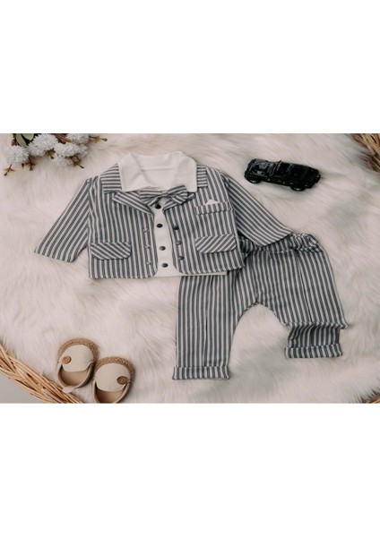 Mini Pakel 3-12 Aylık Erkek Ceketli Üçlü TAKIM-1363300 - Mavi