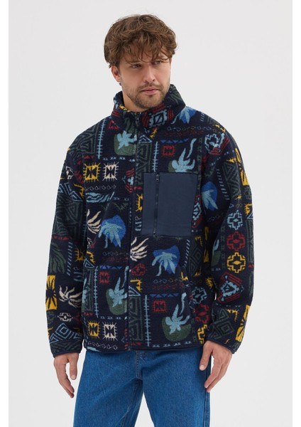 Erkek Baskılı Suni Yün Sherpa Lacivert Ceket fiyatları