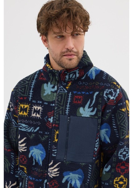 Erkek Baskılı Suni Yün Sherpa Lacivert Ceket indirimleri