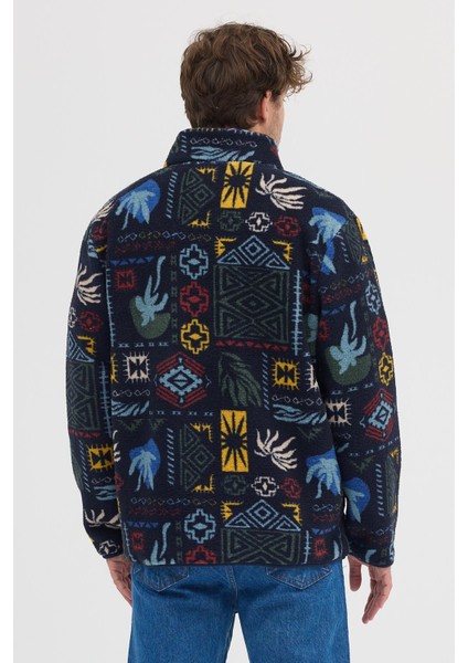 Erkek Baskılı Suni Yün Sherpa Lacivert Ceket