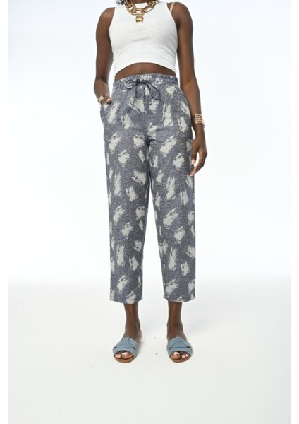Kadın Beli Lastikli Rahat Kalıp Desenli Pantolon