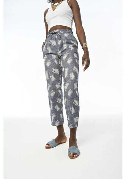 Kadın Beli Lastikli Rahat Kalıp Desenli Pantolon fiyatları
