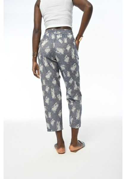 Kadın Beli Lastikli Rahat Kalıp Desenli Pantolon modelleri