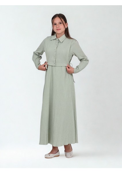 Aluna Ikili Bürümcük Pamuk Tam Boy Elbise Yeşil
