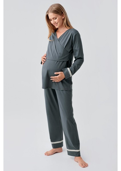 Uzun Kollu Esnek Pamuklu Hamile Pijama Takım 18201