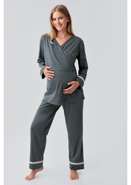 Uzun Kollu Esnek Pamuklu Hamile Pijama Takım 18201 fiyatları
