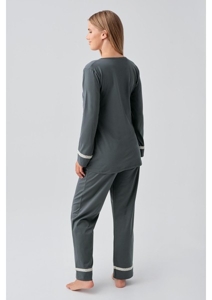 Uzun Kollu Esnek Pamuklu Hamile Pijama Takım 18201 modelleri