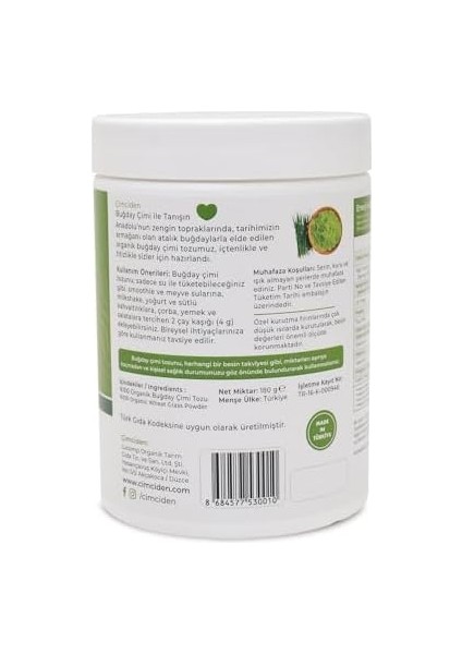 Çimciden Organik Buğday Çimi Tozu (180 gr - 45 Servis)