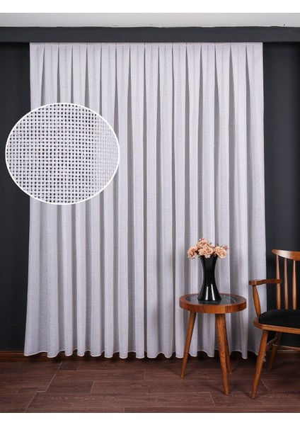 Hazel Ekru-Kahverengi Detaylı Keten Düz Tül Perde Gramajlı (1/3 Sık Pile) fiyatları