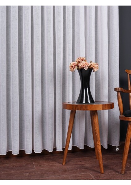 Hazel Ekru-Kahverengi Detaylı Keten Düz Tül Perde Gramajlı (1/3 Sık Pile) modelleri