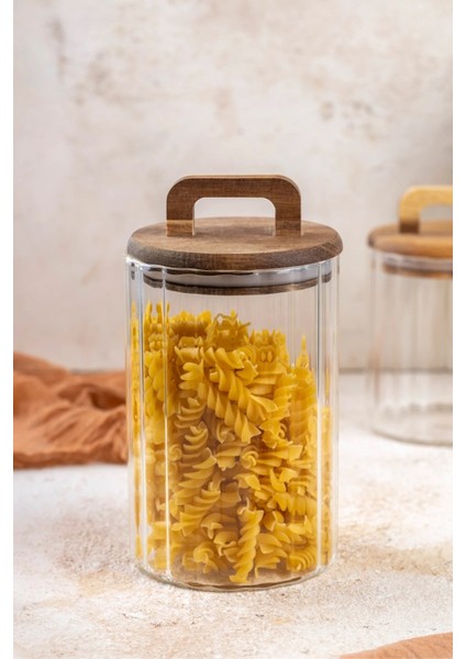 Borosilikat Cam Optik Çizgili Akasya Kapaklı Kavanoz Zahire 2450 ml fiyatları