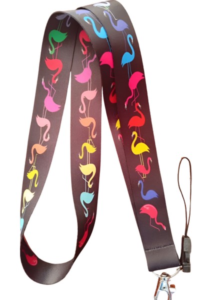Flamingo Desenli Boyun Askı Ipi ve Telefon Askısı + Kartlık