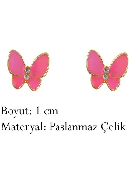 Pembe Kelebek Çocuk Çelik Cici Küpe fırsatları