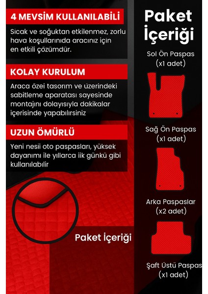 Chevrolet Captiva 2006-2011 Aracınıza Özel Eva Paspas Kırmızı Siyah | Kaymaz ve Yıkanabilir Taraftar Oto Paspas