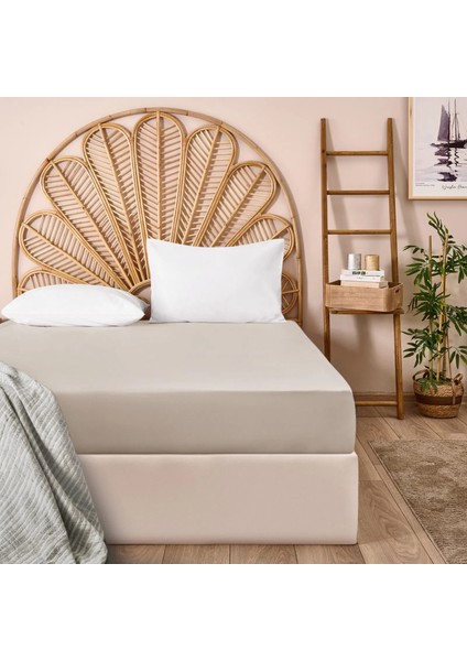 Soft Basic Çift Kişilik Lastikli Çarşaf - Bej - 180X200 cm