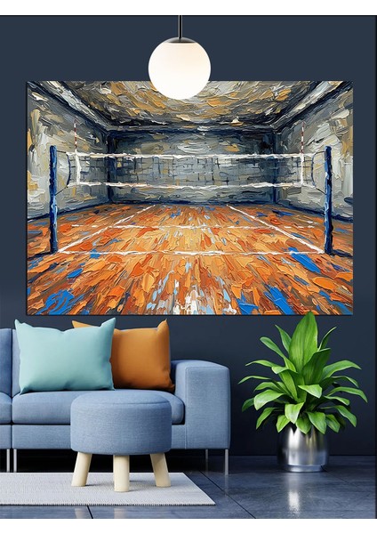 Terk Edilmiş Voleybol Sahası Dekoratif Kanvas - Mdf Ahşap Tablo