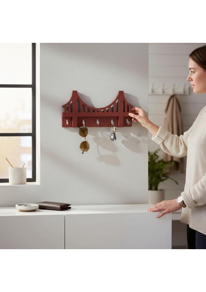 Ahşap Anahtar Askısı, Askılık, Ahşap Raflı Kapı Süsü, Vestiyer Alanı Dekoratif Ahşap Düzenleyici.