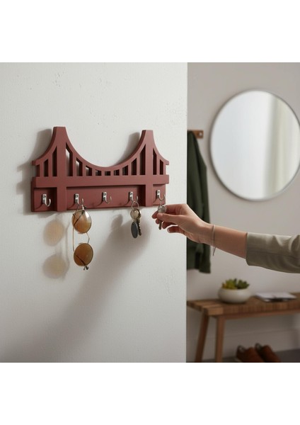 Ahşap Anahtar Askısı, Askılık, Ahşap Raflı Kapı Süsü, Vestiyer Alanı Dekoratif Ahşap Düzenleyici. fırsatları