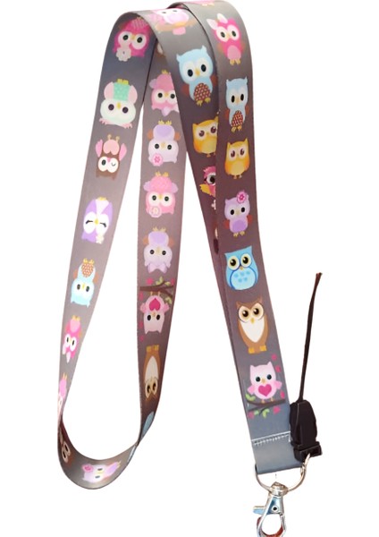 Baykuş 3 Desenli Boyun Askı Ipi ve Telefon Askısı + Kartlık