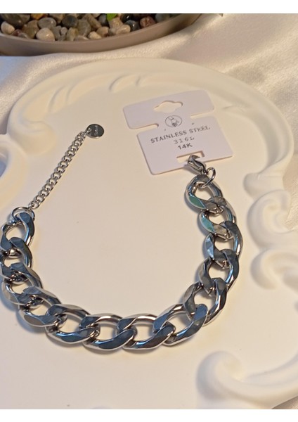 Silver Renk Çelik Kalın Zincir Detaylı Bileklik fiyatları