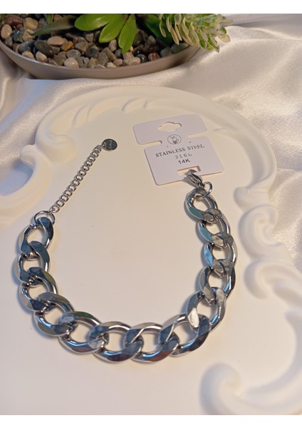 Silver Renk Çelik Kalın Zincir Detaylı Bileklik modelleri