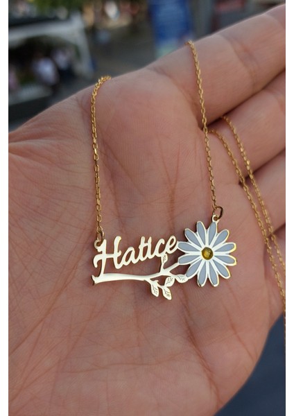 925 Ayar Gümüş 24 Ayar Altın Kaplama Isimli Papatya Kolye