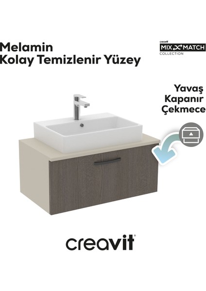 D10 Next Lavabo Dolabı Çekmeceli 80 cm Dafne Gövde Antrasit Meşe Kapak fiyatları