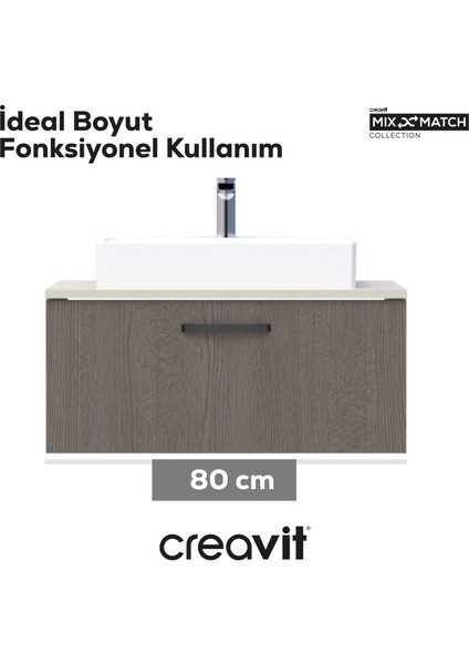 D10 Next Lavabo Dolabı Çekmeceli 80 cm Dafne Gövde Antrasit Meşe Kapak modelleri