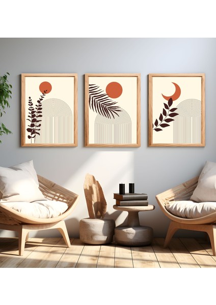 Bohem Gün Batımı Çerçeve Görünümlü 3'lü Set Mdf Tablo