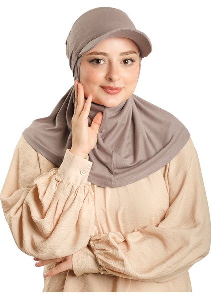 Vizon Pratik Hazır Geçmeli Şapkalı Tesettür Eşarp Viskon Düz 2513_10