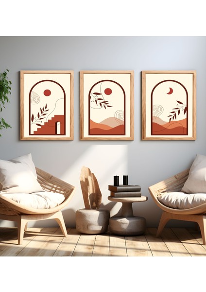 Gece ve Gündüzün Döngüsü Soyut Dekoratif 3'lü Set Mdf Tablo