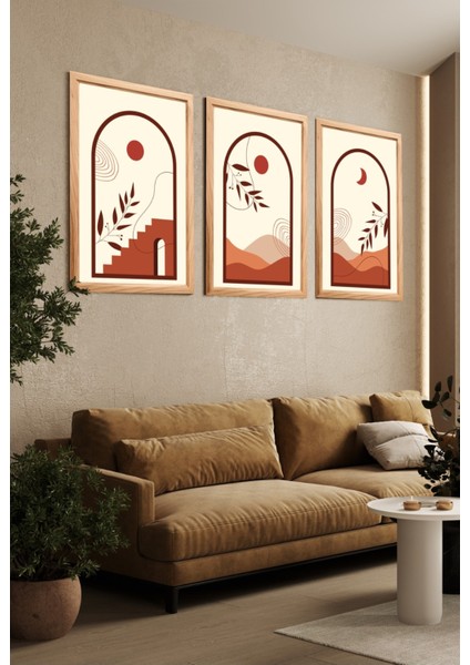 Gece ve Gündüzün Döngüsü Soyut Dekoratif 3'lü Set Mdf Tablo modelleri