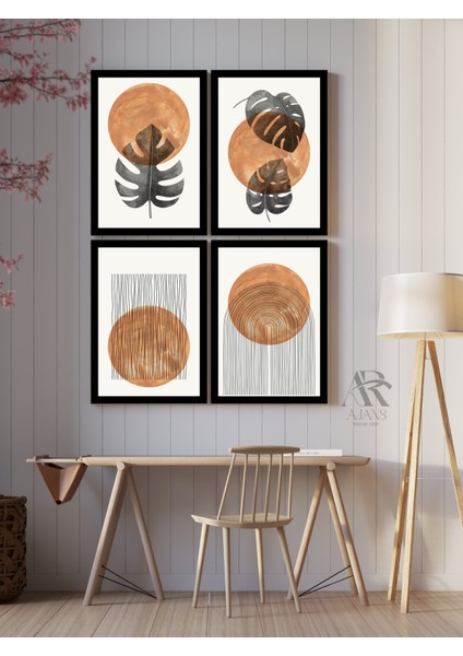 Monstera ve Güneş Organik Formlarda Soyut Mdf Tablo