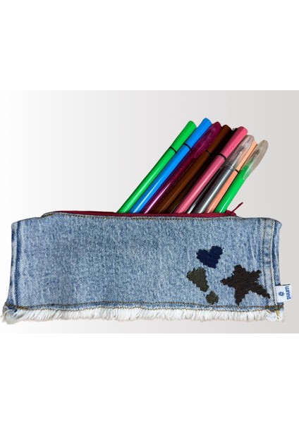 Püskül Detaylı Denim Kalem Kutusu & Makyaj Çantası