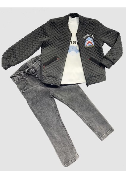4-5-6 Yaş Kot Pantolonlu Pilot Mont Uzun Kollu Penye Sweat 3lü Erkek Çocuk Takımı fiyatları