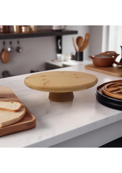 Ayaklı Yüksek Bambu Sunum Tabağı | Yükseltici Ayaklı Bambu Sunum Tepsisi –, Şık ve Dayanıklı (20CM*20CM*6CM)