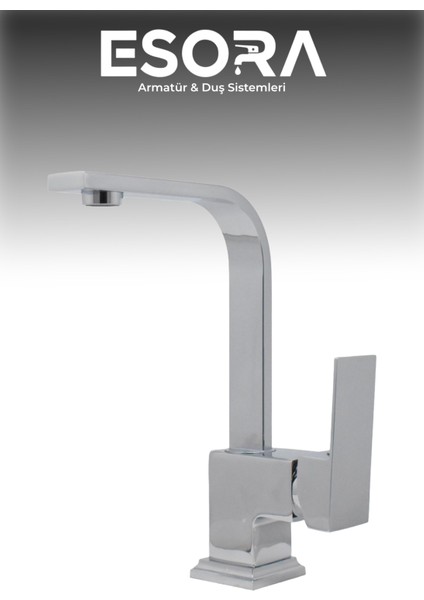 Krom Kare Kuğu Lavabo Bataryası 360° Döner Borulu