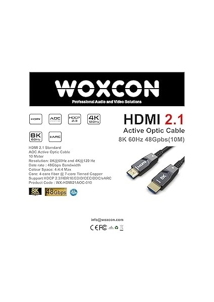- 8k HDMI Aoc Fiber Kablo - HDMI 2.1 Standart - 48GBPS, 8k 60Hz, 4K 120Hz, 4K 60Hz, Earc, Hdr, D-Hdr, Hdcp2.3, Dolby Vision, Dolby Atmos (10 Metre) fiyatları