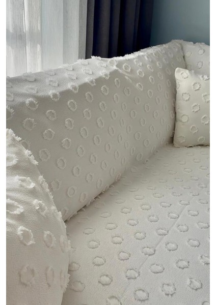 Konik Kırlent Kılıfı Hediyeli 170X210 cm Pamuklu Koltuk Örtüsü Krem