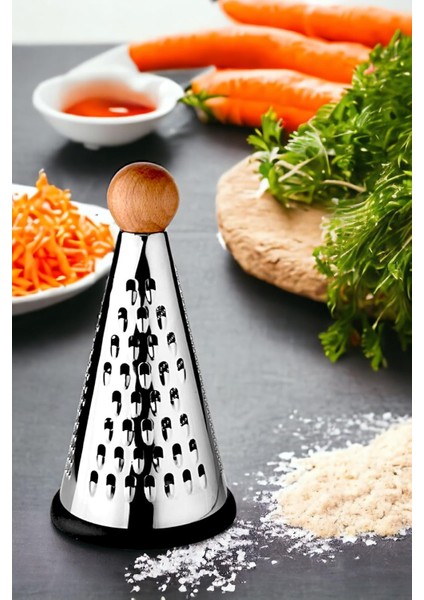 Ahşap Topuz Tutuculu 3 Taraflı Paslanmaz Çelik Lüks Şef Rendesi Orta Boy 23 * 12 Cm, Paslanmaz Çelik Rende