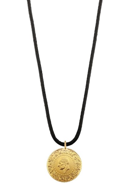 22 Ayar Çeyrek Altın Siyah Ipli Kolye