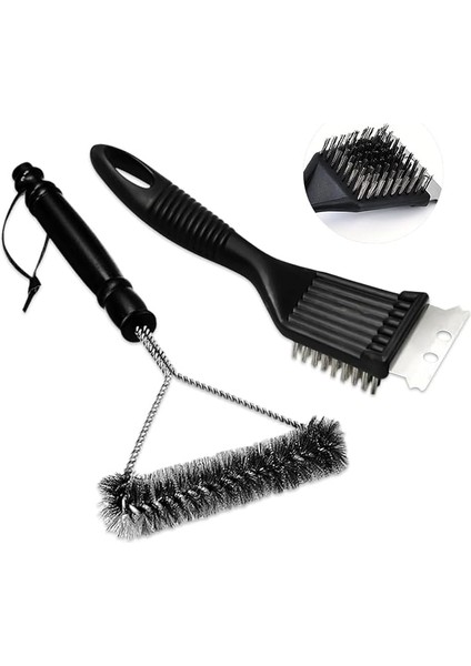 Barbekü Temizleme Fırçası, Bbq Temizleyici, Mangal Fırçası, Mangal Fırçası, 2'si 1 Arada Paslanmaz Çelik Kıvırma Mangal Fırça Seti