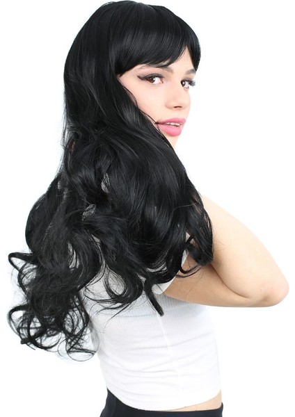 Kahküllü Uzun Dalgalı Fiber Sentetik Peruk / Siyah modelleri