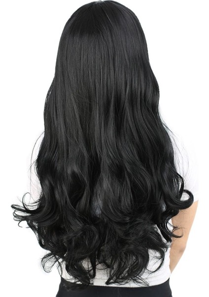 Kahküllü Uzun Dalgalı Fiber Sentetik Peruk / Siyah indirimleri