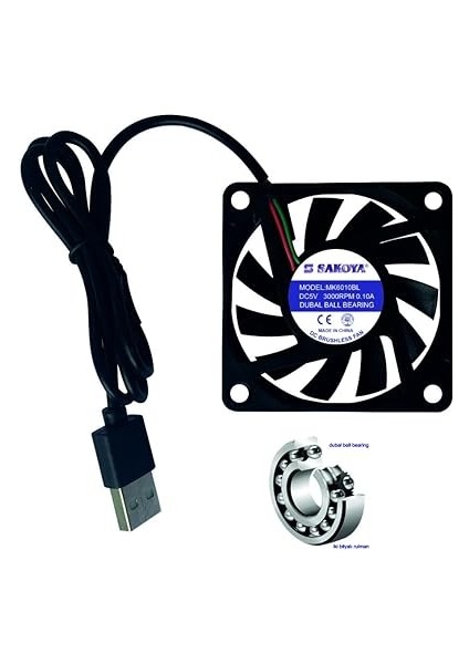 60X60X10 mm USB Fan Çift Bilyalı Rulman Sessiz, 5V, 0.10 A, 3000 Rpm Modem Receiver Dvr Playstation Tv Box, Telefon, Akvaryum Soğutucu, Fırçasız Soğutma Fanı,