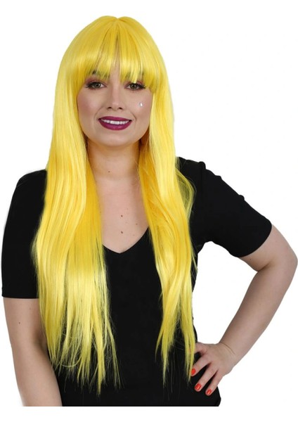 Uzun Kahküllü Fiber Sentetik Peruk - Sarı