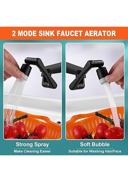 Siyah Musluk Başlığı, 1440 Döner Musluk Uzatması, Banyo Mutfak Çok Fonksiyonlu Musluk, Döndürülebilir Perlatörler, Evrensel Püskürtme Filtresi Musluğu, Çift Fonksiyonlu Püskürtme Regülatörü fırsatları